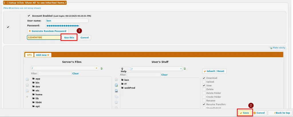 screenshot crushftp save passowrd